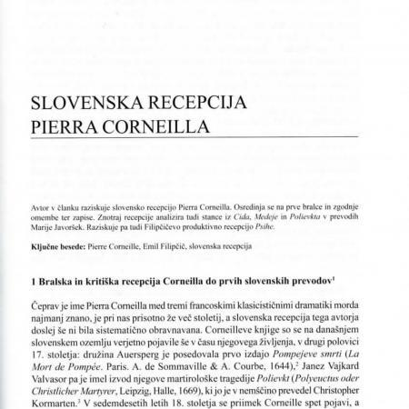 Jezik in slovstvo - Tone Smolej: Slovenska recepciji Pierra Corneilla