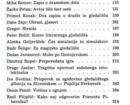 Razmerja v sodobni slovenski dramatiki, 992, Knjižnica MGL, št. 114: Kazalo