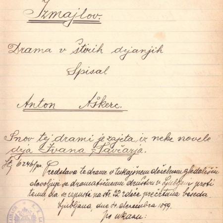 Rokopis Aškerčeve drame Izmajlov