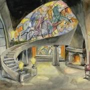 Ivan Vavpotič, scenski osnutek za uprizoritev Marij Kogoj: Črne maske (režiser Boris Krivecki, Opera Narodnega gledališča v Ljubljani, 1928/29). Vir: Ikonoteka SLOGI – Gledališki muzej.