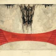 Melita Vovk. Stage design sketch, 35,6 x 48 cm, pencil, ink watercolor. Veno Taufer, Prometheus or The Dark in the Pupil of the Sun, director Dušan Mlakar, scenographer Melita Vovk, Celje City Theatre, opening on September 27, 1973. Source: SLOGI Iconotheque – Theatre Museum.