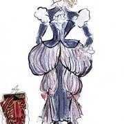 Leo Kulaš. Kostumska skica. Jean-Baptiste Poquelin Molière, Namišljeni bolnik, režiserka Katja Pegan, SLG Celje, premiera 20. 11. 1992. Vir: Ikonoteka SLOGI – Gledališki muzej.