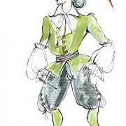 Leo Kulaš. Kostumska skica. Jean-Baptiste Poquelin Molière, Namišljeni bolnik, režiserka Katja Pegan, SLG Celje, premiera 20. 11. 1992. Vir: Ikonoteka SLOGI – Gledališki muzej.