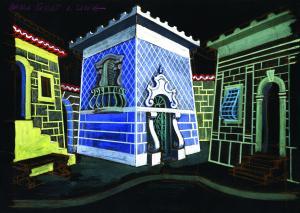 Viktor Molka, set sketch for the performance: Calderon de la Barca, The Phantom Lady, directed by Viktor Molka, SNT Drama Ljubljana, première 17 December 1949, Source: SLOGI Iconotheque – Theatre Museum