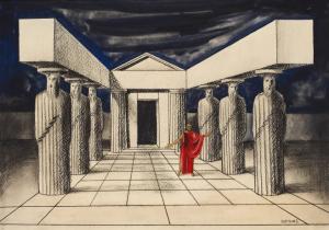 Sophocles, Oedipus the King, unrealized, 1961. Set design sketch: Milan Butina; source: Iconotheque SLOGI – Theatre Museum.