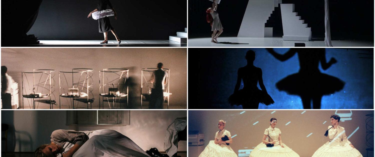 Čas nežnosti. Foto: Mojca Gorjan. / Dežela sanj. Video still: Gregor Gobec. / Paracelsus in Frankenstein. Foto: Rok Oman / 33 obratov. Foto: Peter Uhan. / Spinozova leča. Foto: Urška Boljkovac. / Paracelsus in Frankenstein. Foto: Rok Oman.