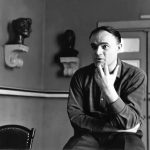 Mile Korun at the staging of Cankar's farce The Temptation in the Valley of Saint Florian at the Ljubljana Drama Theatre in 1965. Photo source: Ikonoteka SLOGI – Theatre Museum.